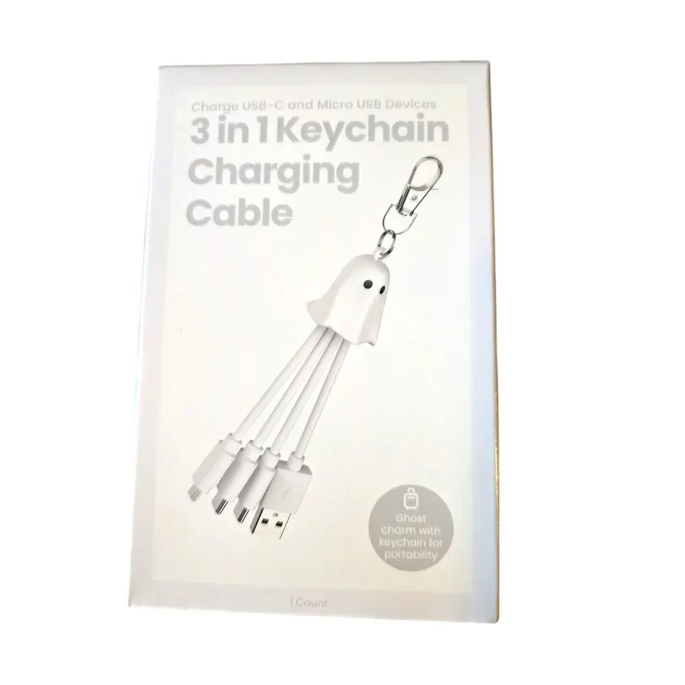 GEMS Figural Keychain Charger Cable Ghost Halloween NEW